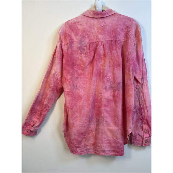 Anthropologie Pilcro Embroidered Tonal Pink Tie Dye Button Up S Boho Cottagecore - Picture 5 of 16